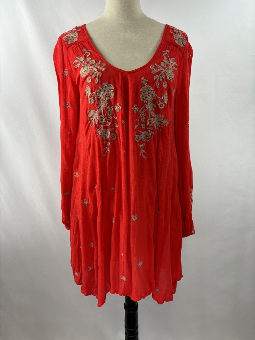 Free People Sweet Tennessee Mini Dress Red Small Embroidered Boho V-neck